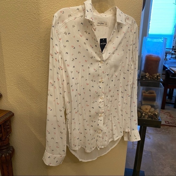 NWT~ABERCROMBIE Kids Butterfly Print Sheer Back Top Size L/14 - Picture 2 of 11